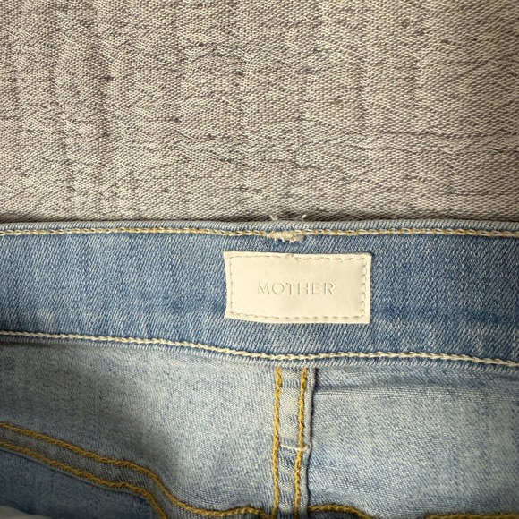 MOTHER The Sacred Mini Fray Denim Skirt Size 26 Light Wash Distressed - Picture 3 of 10